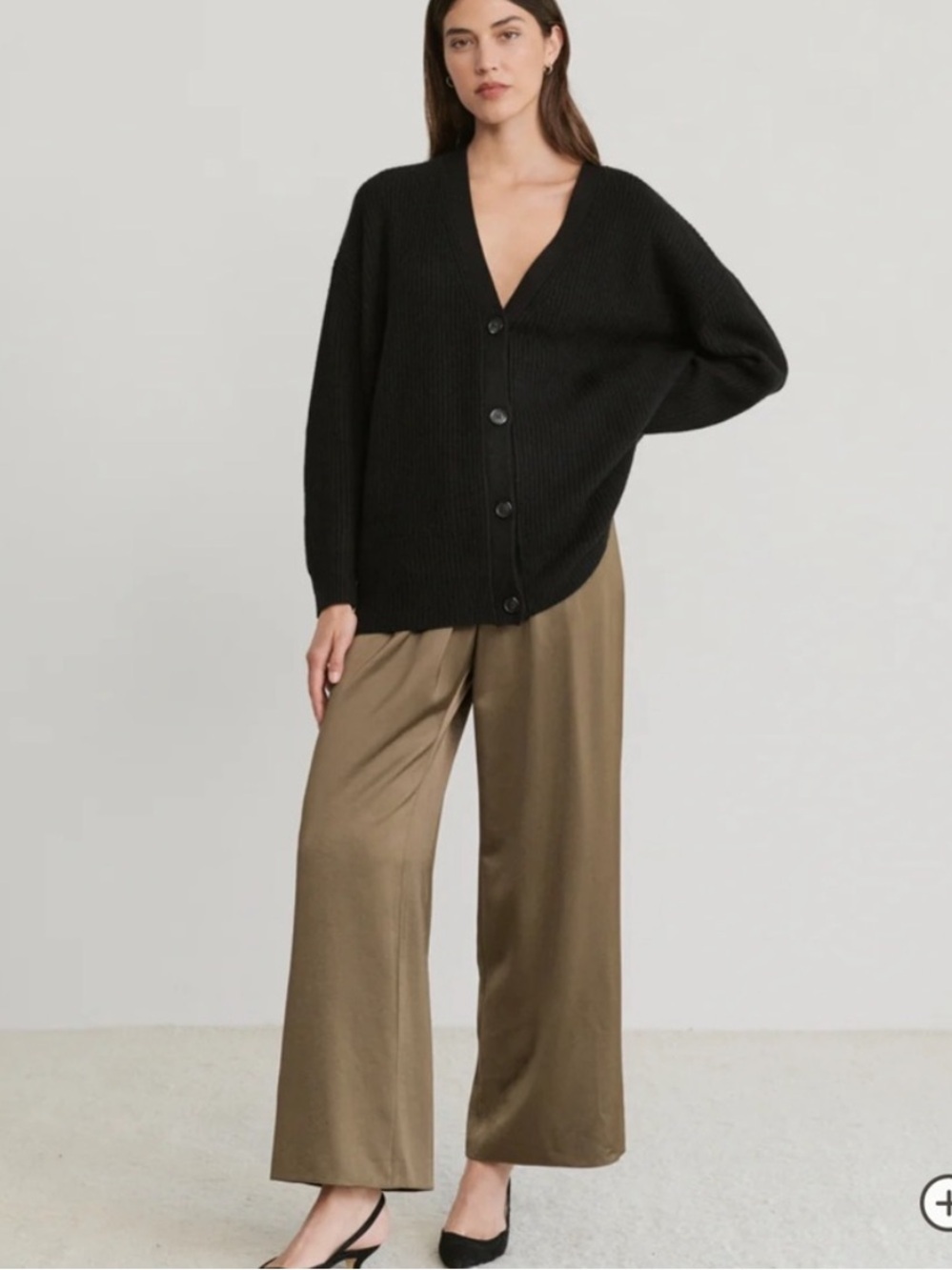 Jenni Kayne Demi Pull On Drapey Satin Wide Leg Olio Taupe/Olive Size Large